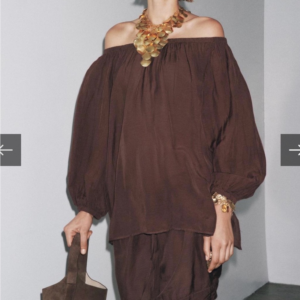 Zara Chocolate Off-Shoulder Blouse